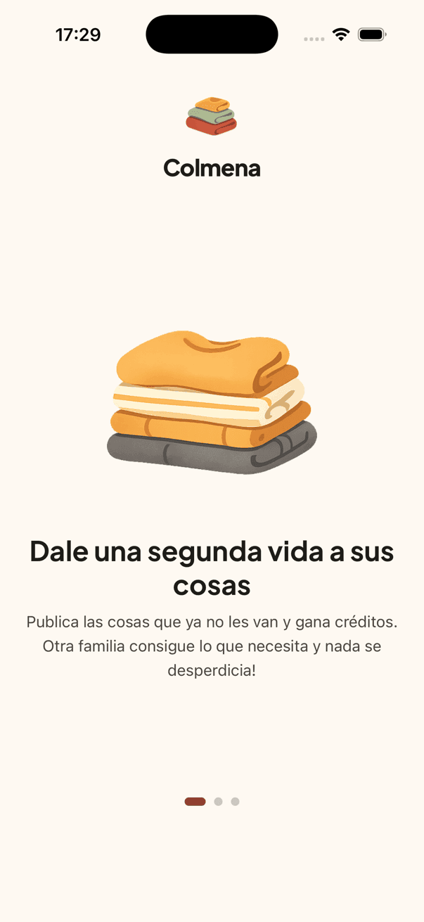 Pantalla de bienvenida de Colmena